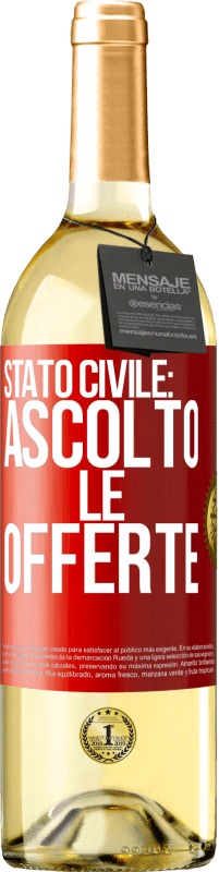 29,95 € Spedizione Gratuita | Vino bianco Edizione WHITE Stato civile: ascolto le offerte Etichetta Rossa. Etichetta personalizzabile Vino giovane Raccogliere 2023 Verdejo