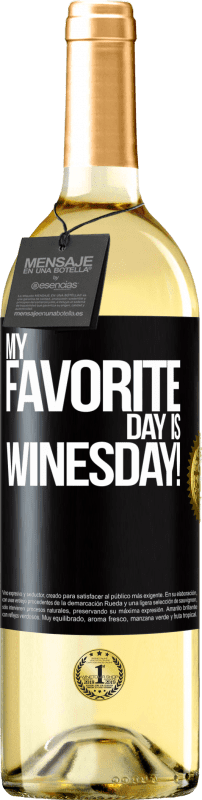 29,95 € Kostenloser Versand | Weißwein WHITE Ausgabe My favorite day is winesday! Schwarzes Etikett. Anpassbares Etikett Junger Wein Ernte 2024 Verdejo