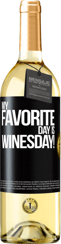 29,95 € Spedizione Gratuita | Vino bianco Edizione WHITE My favorite day is winesday! Etichetta Nera. Etichetta personalizzabile Vino giovane Raccogliere 2025 Verdejo