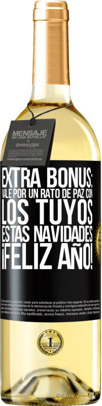 29,95 € Envío gratis | Vino Blanco Edición WHITE Extra Bonus: Vale por un rato de paz con los tuyos estas navidades. Feliz Año! Etiqueta Negra. Etiqueta personalizable Vino joven Cosecha 2024 Verdejo