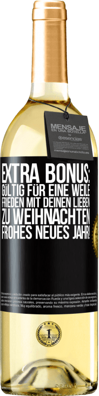 29,95 € Kostenloser Versand | Weißwein WHITE Ausgabe Extra Bonus: gültig für eine Weile Frieden mit deinen Lieben zu Weihnachten. Frohes neues Jahr! Schwarzes Etikett. Anpassbares Etikett Junger Wein Ernte 2024 Verdejo