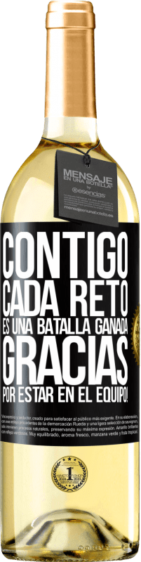 29,95 € Envío gratis | Vino Blanco Edición WHITE Contigo cada reto es una batalla ganada. Gracias por estar en el equipo! Etiqueta Negra. Etiqueta personalizable Vino joven Cosecha 2024 Verdejo