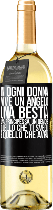 29,95 € Spedizione Gratuita | Vino bianco Edizione WHITE In ogni donna vive un angelo, una bestia, una principessa, un demone. Quello che ti svegli è quello che avrai Etichetta Nera. Etichetta personalizzabile Vino giovane Raccogliere 2024 Verdejo