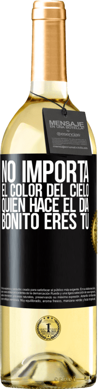 29,95 € Envío gratis | Vino Blanco Edición WHITE No importa el color del cielo. Quien hace el día bonito eres tú Etiqueta Negra. Etiqueta personalizable Vino joven Cosecha 2024 Verdejo