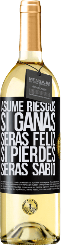 29,95 € Envío gratis | Vino Blanco Edición WHITE Asume riesgos. Si ganas, serás feliz. Si pierdes, serás sabio Etiqueta Negra. Etiqueta personalizable Vino joven Cosecha 2024 Verdejo