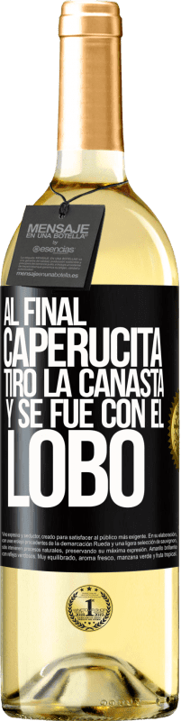 29,95 € Envío gratis | Vino Blanco Edición WHITE Al final, caperucita tiro la canasta y se fue con el lobo Etiqueta Negra. Etiqueta personalizable Vino joven Cosecha 2024 Verdejo