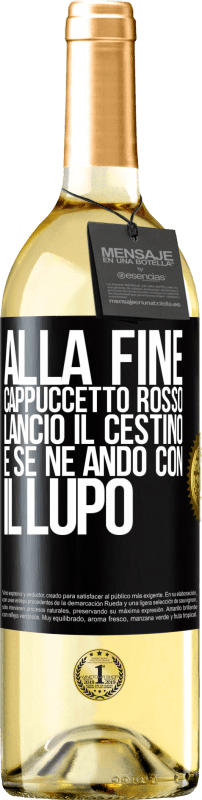 29,95 € Spedizione Gratuita | Vino bianco Edizione WHITE Alla fine, Cappuccetto Rosso lanciò il cestino e se ne andò con il lupo Etichetta Nera. Etichetta personalizzabile Vino giovane Raccogliere 2024 Verdejo