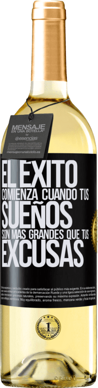 29,95 € Envío gratis | Vino Blanco Edición WHITE El éxito comienza cuando tus sueños son más grandes que tus excusas Etiqueta Negra. Etiqueta personalizable Vino joven Cosecha 2024 Verdejo