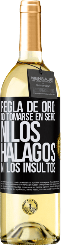 29,95 € Envío gratis | Vino Blanco Edición WHITE Regla de oro: no tomarse en serio ni los halagos, ni los insultos Etiqueta Negra. Etiqueta personalizable Vino joven Cosecha 2024 Verdejo