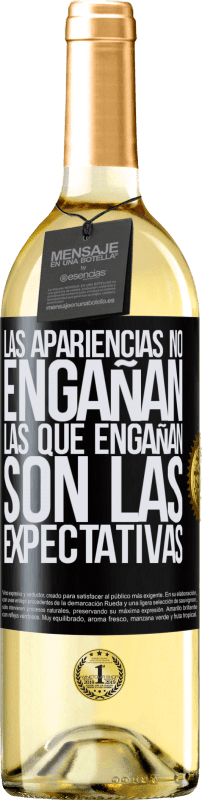 29,95 € Envío gratis | Vino Blanco Edición WHITE Las apariencias no engañan. Las que engañan son las expectativas Etiqueta Negra. Etiqueta personalizable Vino joven Cosecha 2025 Verdejo
