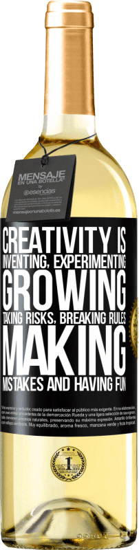 29,95 € Free Shipping | White Wine WHITE Edition Creativity is inventing, experimenting, growing, taking risks, breaking rules, making mistakes, and having fun Black Label. Customizable label Young wine Harvest 2024 Verdejo