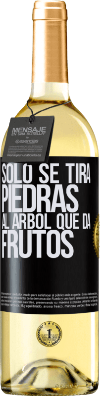 29,95 € Envío gratis | Vino Blanco Edición WHITE Sólo se tira piedras al árbol que da frutos Etiqueta Negra. Etiqueta personalizable Vino joven Cosecha 2025 Verdejo