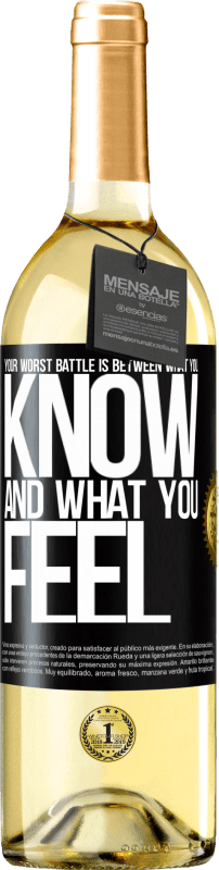 29,95 € Бесплатная доставка | Белое вино Издание WHITE Твоя худшая битва - между тем, что ты знаешь, и тем, что чувствуешь Черная метка. Настраиваемая этикетка Молодое вино Урожай 2023 Verdejo