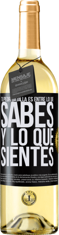 29,95 € Envío gratis | Vino Blanco Edición WHITE Tu peor batalla es entre lo que sabes y lo que sientes Etiqueta Negra. Etiqueta personalizable Vino joven Cosecha 2024 Verdejo