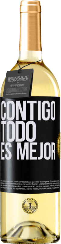 29,95 € Envío gratis | Vino Blanco Edición WHITE Contigo todo es mejor Etiqueta Negra. Etiqueta personalizable Vino joven Cosecha 2023 Verdejo