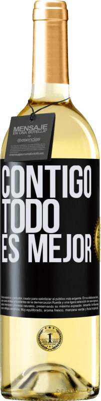 29,95 € Envío gratis | Vino Blanco Edición WHITE Contigo todo es mejor Etiqueta Negra. Etiqueta personalizable Vino joven Cosecha 2024 Verdejo