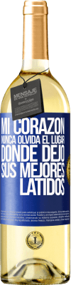 29,95 € Envío gratis | Vino Blanco Edición WHITE Mi corazón nunca olvida el lugar donde dejó sus mejores latidos Etiqueta Azul. Etiqueta personalizable Vino joven Cosecha 2025 Verdejo