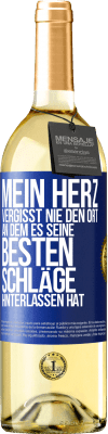 29,95 € Kostenloser Versand | Weißwein WHITE Ausgabe Mein Herz vergisst nie den Ort, an dem es seine besten Schläge hinterlassen hat Blaue Markierung. Anpassbares Etikett Junger Wein Ernte 2024 Verdejo