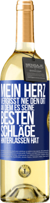 29,95 € Kostenloser Versand | Weißwein WHITE Ausgabe Mein Herz vergisst nie den Ort, an dem es seine besten Schläge hinterlassen hat Blaue Markierung. Anpassbares Etikett Junger Wein Ernte 2025 Verdejo