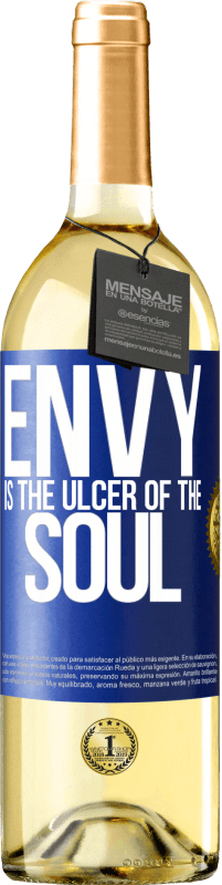29,95 € Бесплатная доставка | Белое вино Издание WHITE Зависть - это язва души Синяя метка. Настраиваемая этикетка Молодое вино Урожай 2023 Verdejo
