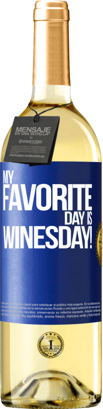 29,95 € Бесплатная доставка | Белое вино Издание WHITE My favorite day is winesday! Синяя метка. Настраиваемая этикетка Молодое вино Урожай 2023 Verdejo