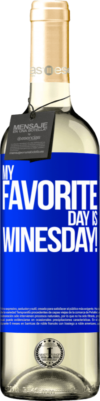 29,95 € Envoi gratuit | Vin blanc Édition WHITE My favorite day is winesday! Étiquette Bleue. Étiquette personnalisable Vin jeune Récolte 2024 Verdejo