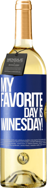 29,95 € Envío gratis | Vino Blanco Edición WHITE My favorite day is winesday! Etiqueta Azul. Etiqueta personalizable Vino joven Cosecha 2023 Verdejo
