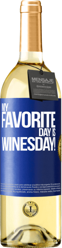 29,95 € Kostenloser Versand | Weißwein WHITE Ausgabe My favorite day is winesday! Blaue Markierung. Anpassbares Etikett Junger Wein Ernte 2024 Verdejo