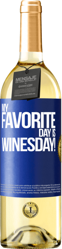 29,95 € Spedizione Gratuita | Vino bianco Edizione WHITE My favorite day is winesday! Etichetta Blu. Etichetta personalizzabile Vino giovane Raccogliere 2024 Verdejo