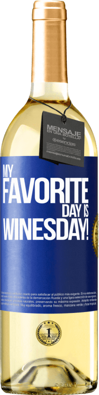 29,95 € Envio grátis | Vinho branco Edição WHITE My favorite day is winesday! Etiqueta Azul. Etiqueta personalizável Vinho jovem Colheita 2025 Verdejo
