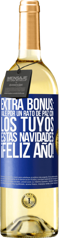 29,95 € Envío gratis | Vino Blanco Edición WHITE Extra Bonus: Vale por un rato de paz con los tuyos estas navidades. Feliz Año! Etiqueta Azul. Etiqueta personalizable Vino joven Cosecha 2024 Verdejo