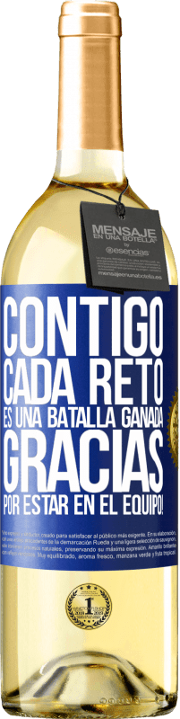 29,95 € Envío gratis | Vino Blanco Edición WHITE Contigo cada reto es una batalla ganada. Gracias por estar en el equipo! Etiqueta Azul. Etiqueta personalizable Vino joven Cosecha 2024 Verdejo