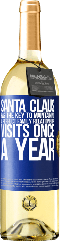 29,95 € Free Shipping | White Wine WHITE Edition Santa Claus has the key to maintaining a perfect family relationship: Visits once a year Blue Label. Customizable label Young wine Harvest 2024 Verdejo