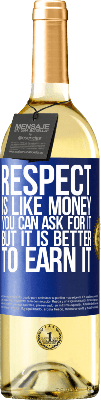 29,95 € Free Shipping | White Wine WHITE Edition Respect is like money. You can ask for it, but it is better to earn it Blue Label. Customizable label Young wine Harvest 2023 Verdejo