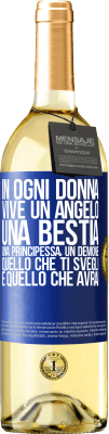 29,95 € Spedizione Gratuita | Vino bianco Edizione WHITE In ogni donna vive un angelo, una bestia, una principessa, un demone. Quello che ti svegli è quello che avrai Etichetta Blu. Etichetta personalizzabile Vino giovane Raccogliere 2023 Verdejo