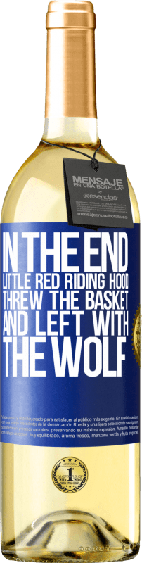 29,95 € 免费送货 | 白葡萄酒 WHITE版 最后，小红帽扔了篮子，与狼一起离开 蓝色标签. 可自定义的标签 青年酒 收成 2023 Verdejo