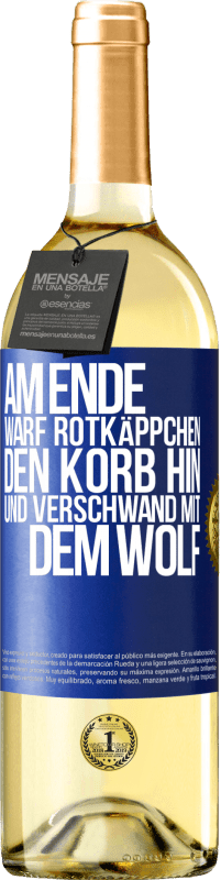 29,95 € Kostenloser Versand | Weißwein WHITE Ausgabe Am Ende warf Rotkäppchen den Korb hin und verschwand mit dem Wolf Blaue Markierung. Anpassbares Etikett Junger Wein Ernte 2025 Verdejo