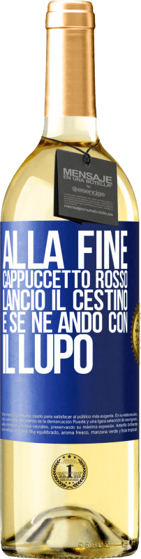 29,95 € Spedizione Gratuita | Vino bianco Edizione WHITE Alla fine, Cappuccetto Rosso lanciò il cestino e se ne andò con il lupo Etichetta Blu. Etichetta personalizzabile Vino giovane Raccogliere 2024 Verdejo