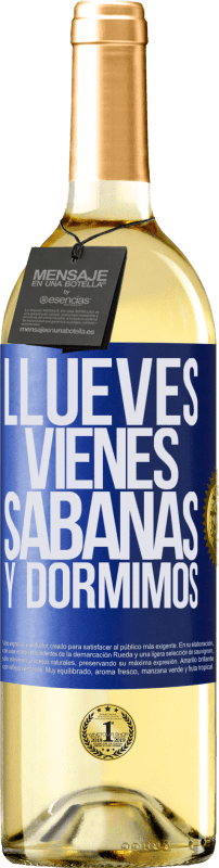 29,95 € Envío gratis | Vino Blanco Edición WHITE Llueves, vienes, sábanas y dormimos Etiqueta Azul. Etiqueta personalizable Vino joven Cosecha 2023 Verdejo