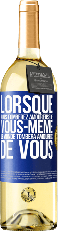 29,95 € Envoi gratuit | Vin blanc Édition WHITE Lorsque vous tomberez amoureuse de vous-même le monde tombera amoureux de vous Étiquette Bleue. Étiquette personnalisable Vin jeune Récolte 2024 Verdejo