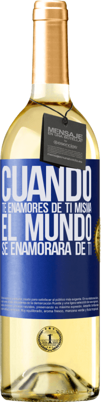 29,95 € Envío gratis | Vino Blanco Edición WHITE Cuando te enamores de ti misma, el mundo se enamorará de ti Etiqueta Azul. Etiqueta personalizable Vino joven Cosecha 2024 Verdejo