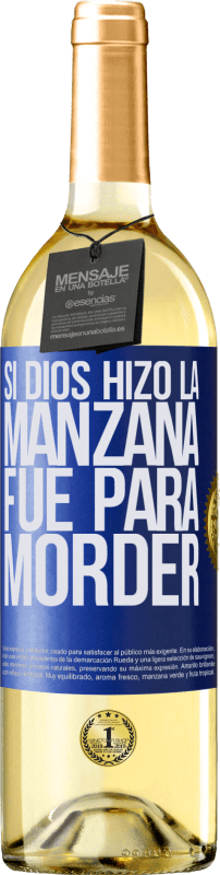 29,95 € Envío gratis | Vino Blanco Edición WHITE Si Dios hizo la manzana fue para morder Etiqueta Azul. Etiqueta personalizable Vino joven Cosecha 2024 Verdejo