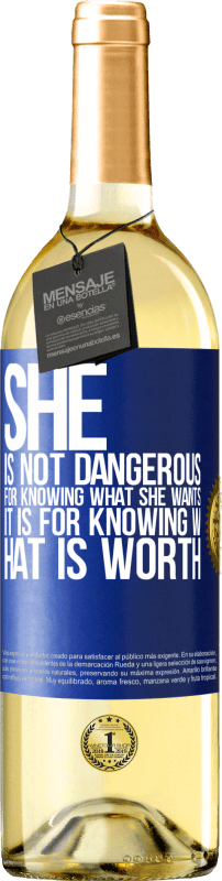 29,95 € Бесплатная доставка | Белое вино Издание WHITE Она не опасна, зная, чего хочет, она знает, чего стоит Синяя метка. Настраиваемая этикетка Молодое вино Урожай 2023 Verdejo
