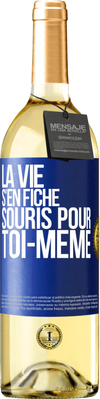 29,95 € Envoi gratuit | Vin blanc Édition WHITE La vie s'en fiche, souris pour toi-même Étiquette Bleue. Étiquette personnalisable Vin jeune Récolte 2024 Verdejo