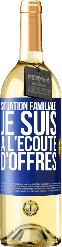 29,95 € Envoi gratuit | Vin blanc Édition WHITE Situation familiale: je suis à l'écoute d'offres Étiquette Bleue. Étiquette personnalisable Vin jeune Récolte 2023 Verdejo