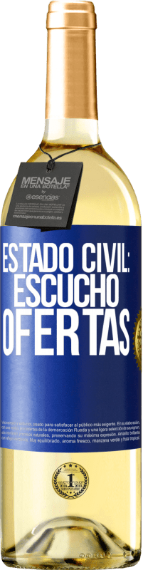 29,95 € Envío gratis | Vino Blanco Edición WHITE Estado civil: escucho ofertas Etiqueta Azul. Etiqueta personalizable Vino joven Cosecha 2023 Verdejo