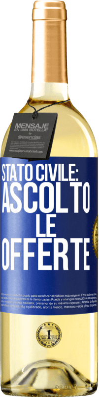 29,95 € Spedizione Gratuita | Vino bianco Edizione WHITE Stato civile: ascolto le offerte Etichetta Blu. Etichetta personalizzabile Vino giovane Raccogliere 2023 Verdejo