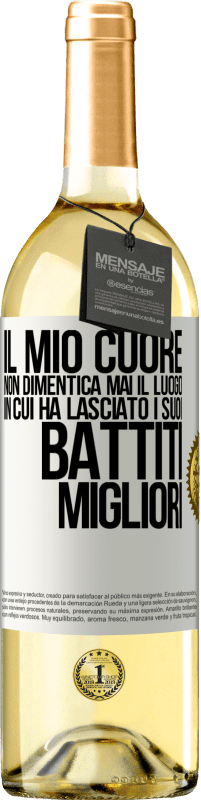 29,95 € Spedizione Gratuita | Vino bianco Edizione WHITE Il mio cuore non dimentica mai il luogo in cui ha lasciato i suoi battiti migliori Etichetta Bianca. Etichetta personalizzabile Vino giovane Raccogliere 2024 Verdejo