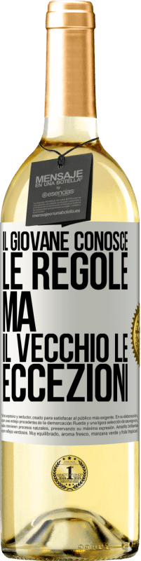 29,95 € Spedizione Gratuita | Vino bianco Edizione WHITE Il giovane conosce le regole, ma il vecchio le eccezioni Etichetta Bianca. Etichetta personalizzabile Vino giovane Raccogliere 2024 Verdejo