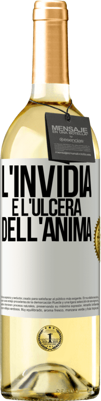 29,95 € Spedizione Gratuita | Vino bianco Edizione WHITE L'invidia è l'ulcera dell'anima Etichetta Bianca. Etichetta personalizzabile Vino giovane Raccogliere 2024 Verdejo